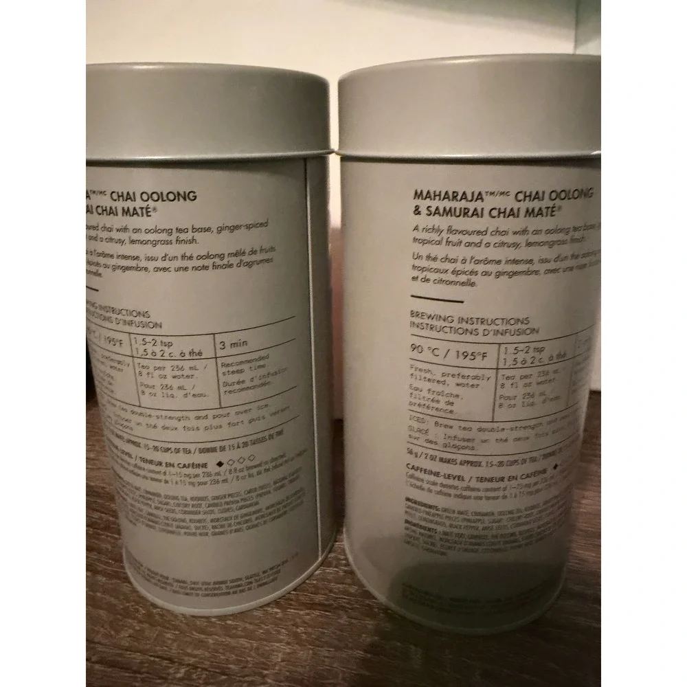 Teavana Maharaja Chai Oolong‎ Samurai Chai Mate Loose Leaf Tea 8oz Tins Lot of 2